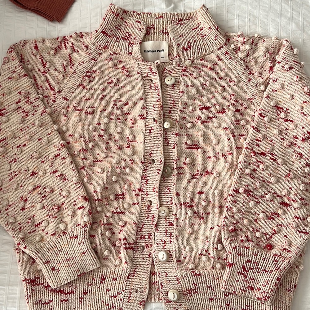 Misha & Puff Popcorn Polo Cardigan - Poppy Confetti - Small - Cotton